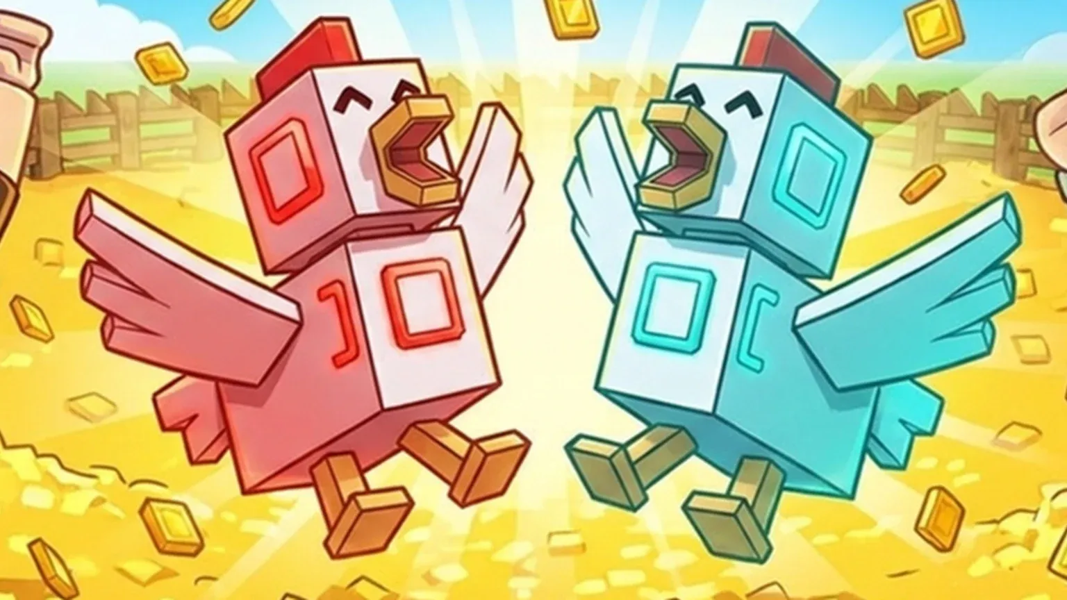 Two chickens fighting in the Grow a Chicken Fighter PIT arena